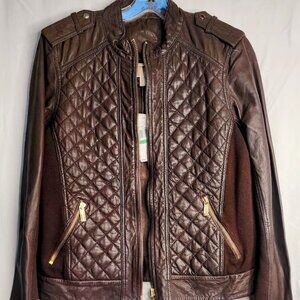 Michael Kors Mahogany Quilted Leather Bomber Jacket | Size L | NWT